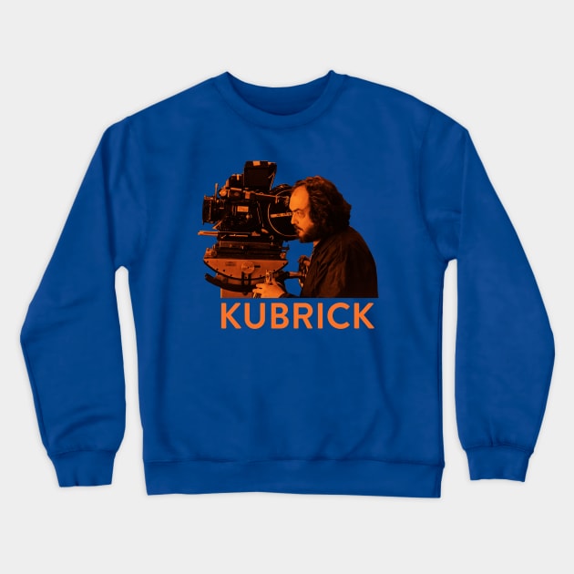 An Orange Stanley Kubrick Behind the Camera Crewneck Sweatshirt by Nefarioso